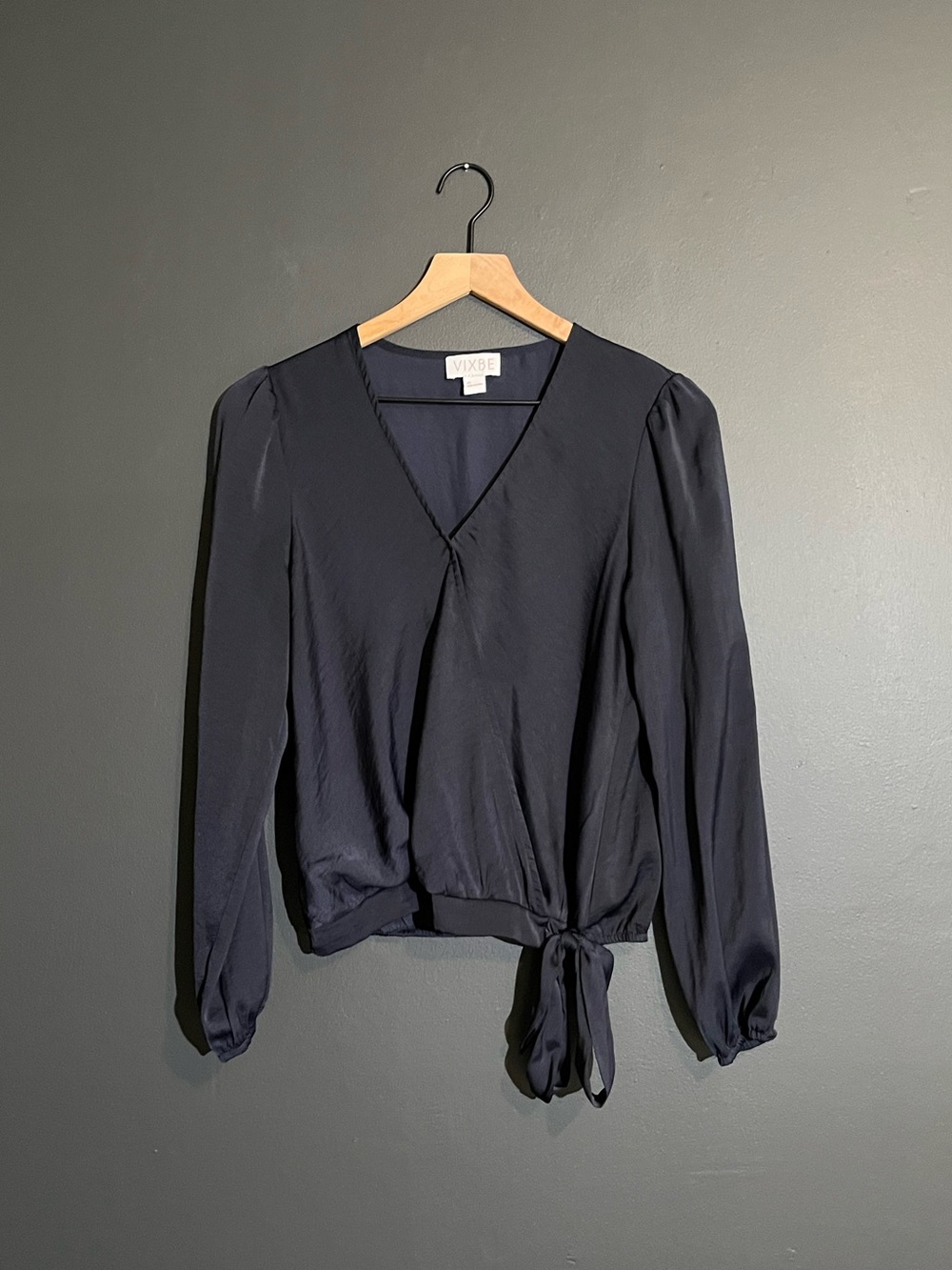 Vixbe Navy Tie Front Blouse Long Sleeve Surplice Top - Size XS